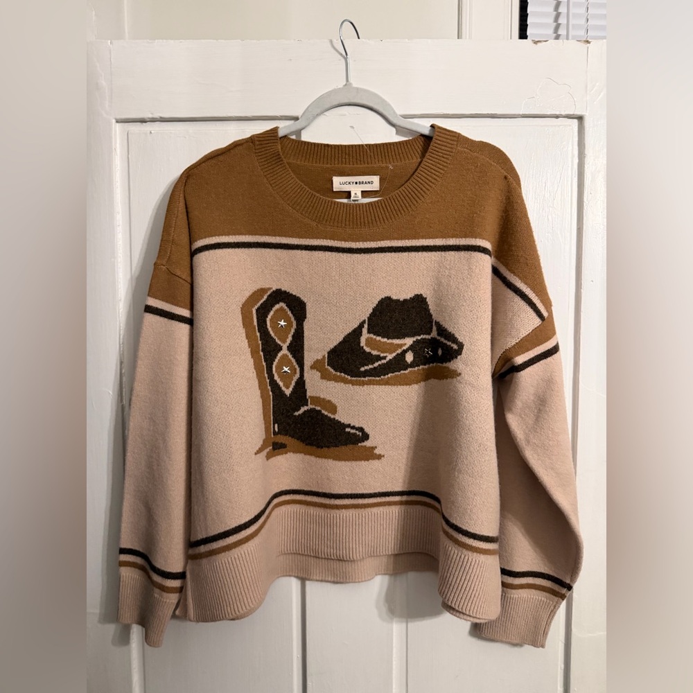 Lucky Brand Women's Tan and Brown Western Sweater
